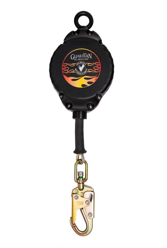 Black, silver, orange Guardian Fall 42002 VELOCITY CABLE SRL Self-Retracting Lifeline (SRL) on white background