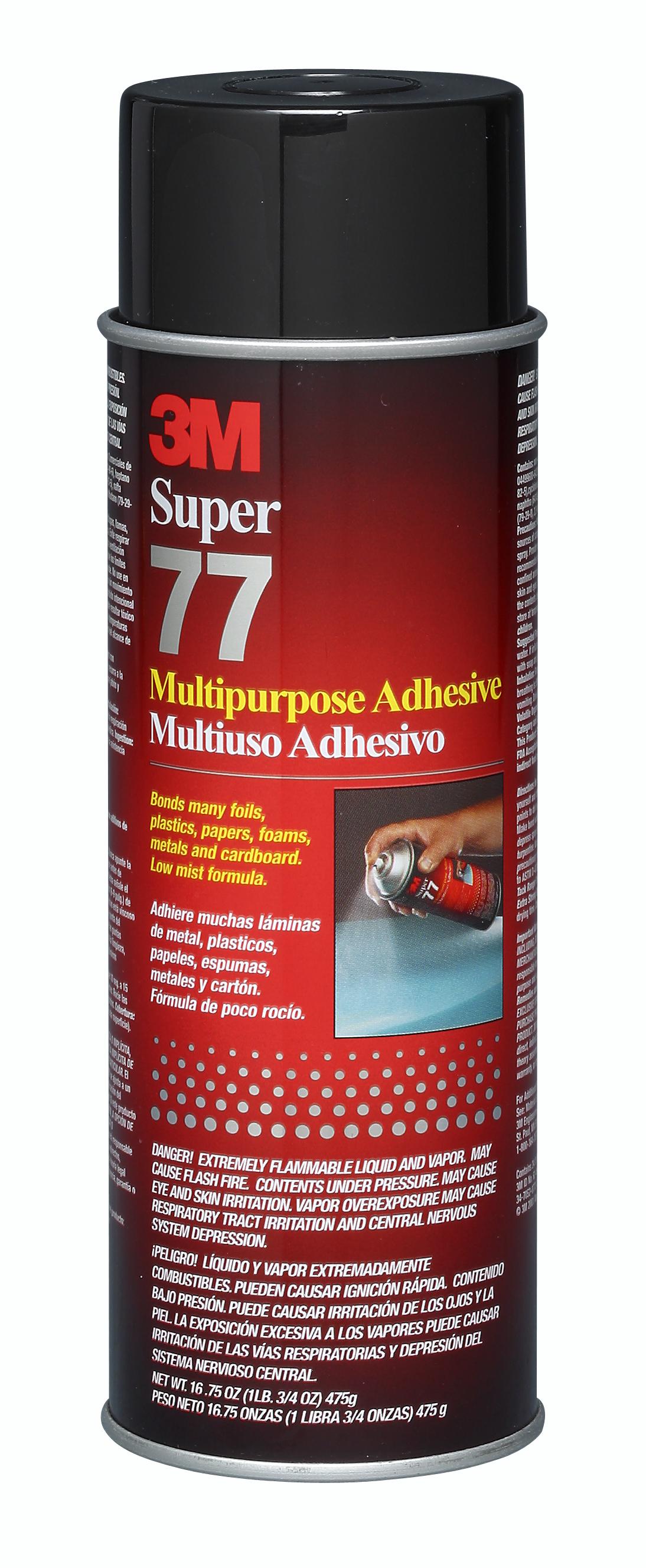 Multi color can of 3M™ Super 77™ Multipurpose Spray Adhesive on white background