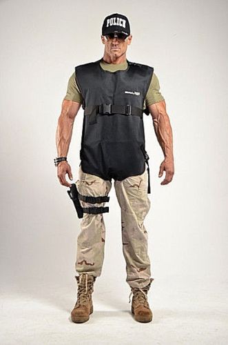 Man wearing Radshield D2LVSO 2 ply radiation protective torso vest on white background