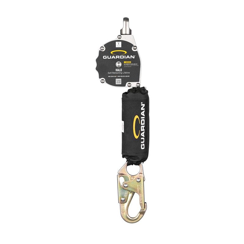 Black, white, silver Guardian 10925 HALO Cable SRL-LE Self-Retracting Lifeline (SRL) on white background