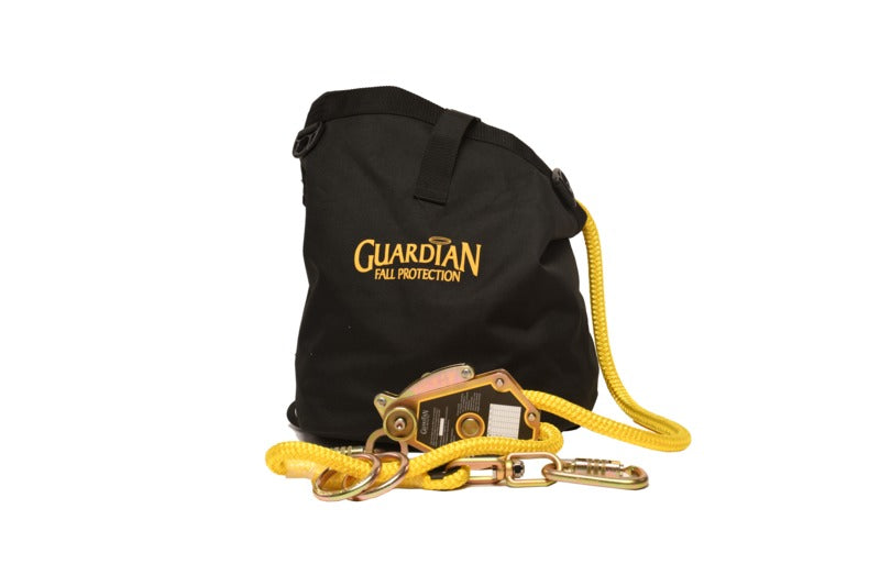 Black, gold, yellow Guardian Fall 04665 HTL Horizontal Lifeline Complete Rope HLL System on white background