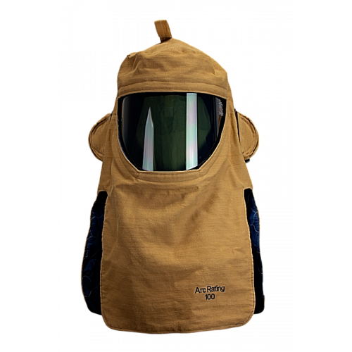 tan with smoke 100cal arc flash hood on white background NSA H65KDQE100FANPV