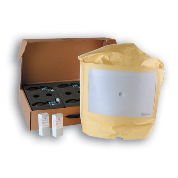Various color Moldex 0102 Bitrex fit test kit on white background