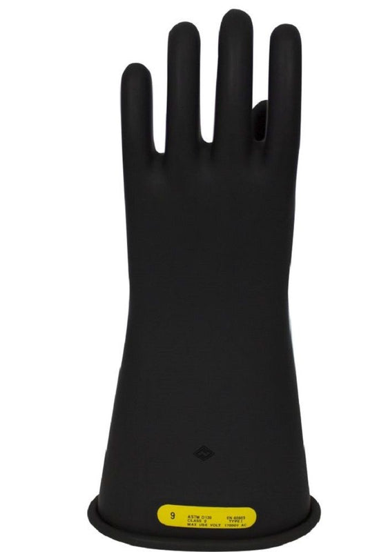 Black NSA rubber electrical glove GC2 on white background
