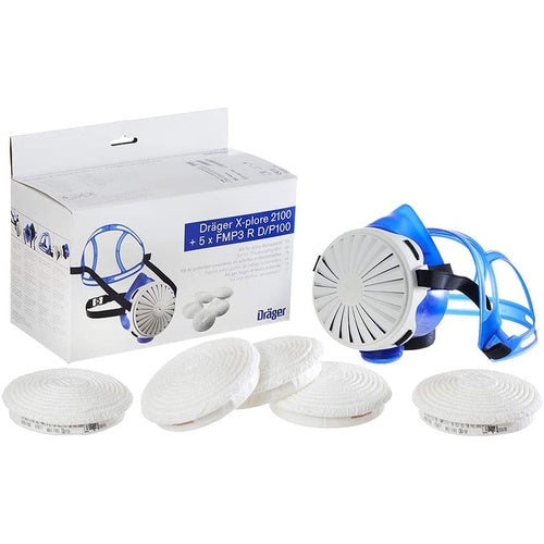 White and blue Draeger R55910 X-Plore 2100 EPDM +5 Filter on white background