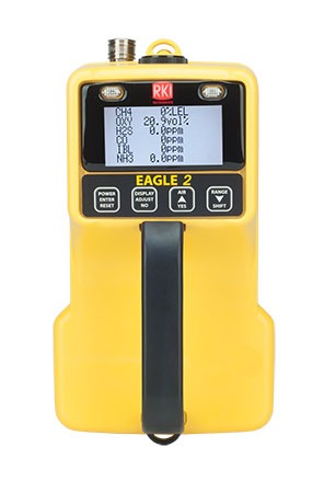 RKI yellow gas monitor 722-101-P2-H2 against white background