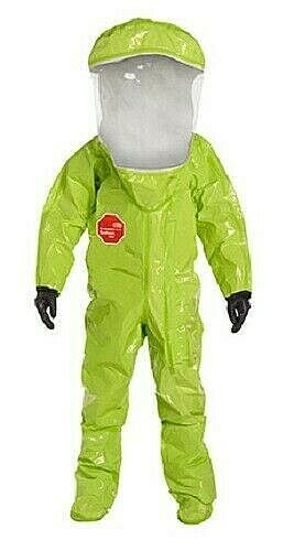 Lime Yellow DUPONT TK586T Tychem 10000 Encapsulated Training Suit Expanded Back Front Entry