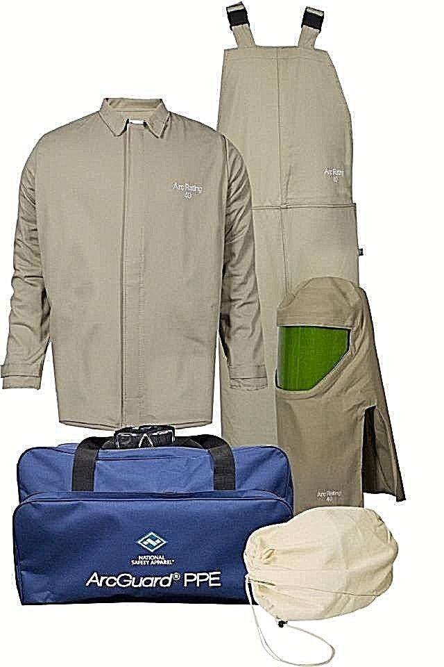 NSA Khaki color arc flash 40cal kit on white background
