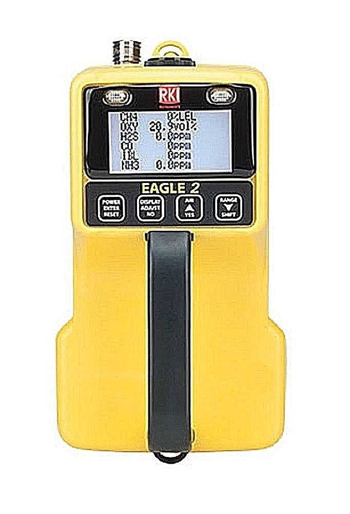 Yellow RKI gas monitor 721-001 against white background