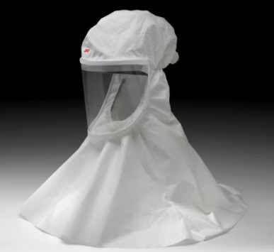 White 3M™ S-403S-20 Versaflo™ Economy Hood on black and gray background