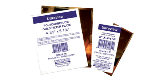 On gray checkered background Dynaflux UVGO4512PF Gold Polycarbonate Filter Plate