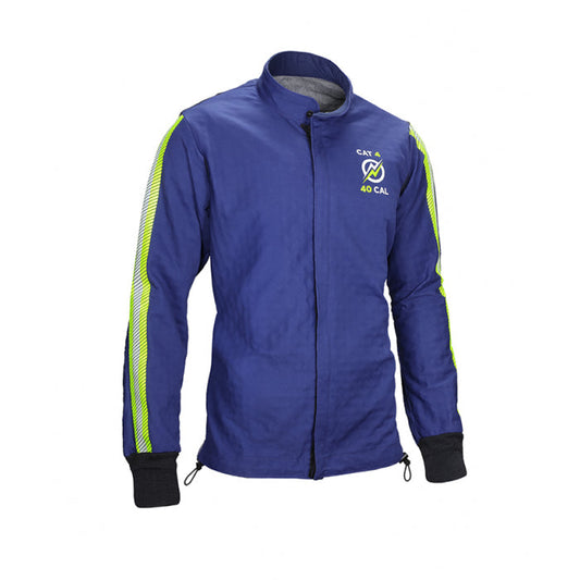 Blue and reflective stripes Enespro National Safety Apparel ENARC40J 40 Cal Jacket on white background