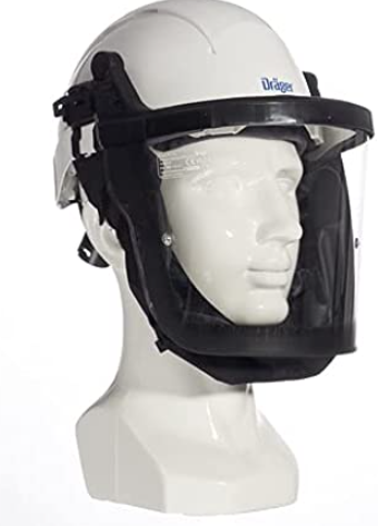 White helmet on black visor on white background
