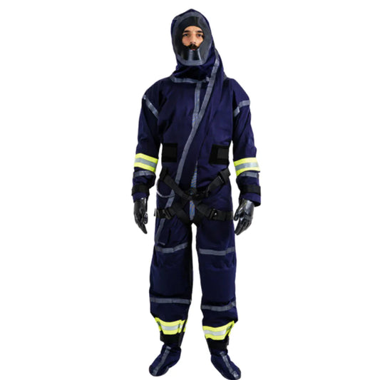 Black with yellow stripes RST Radshield DEMRON ICE Multi Use Protective Suit on white      background