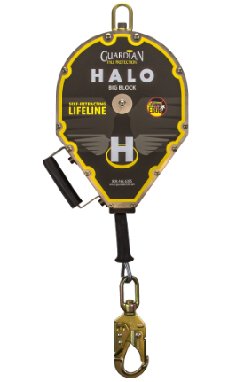 multi colored Guardian Fall 10917 Halo Series 50' Galvanized Cable Retractable Lifeline on white background