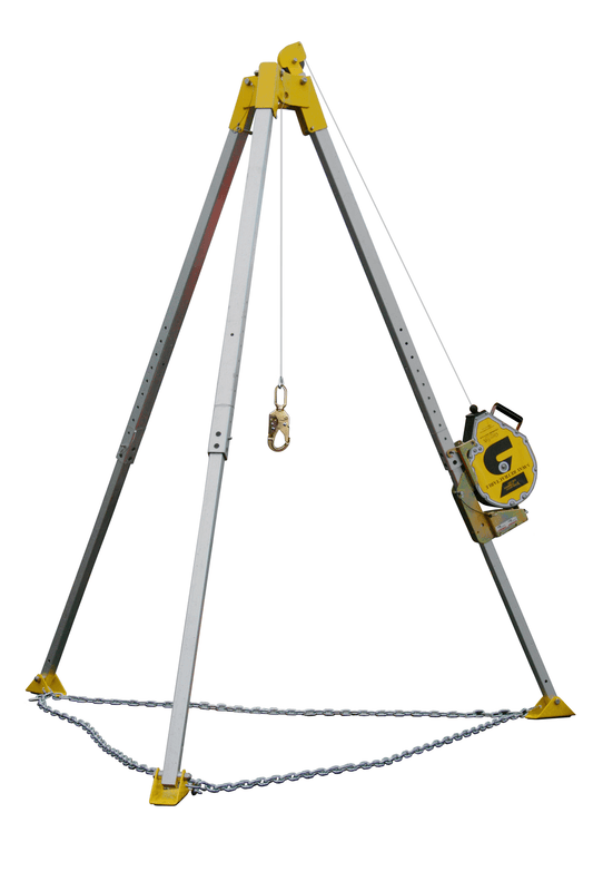 Gray and yellow Guardian 20001 Arco-O-Pod Rescue and Retrieval System on white background