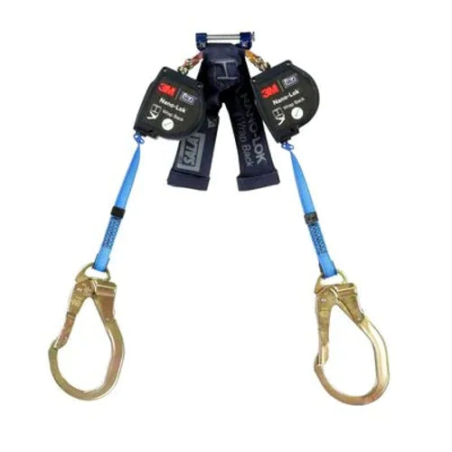 Black, blue, gold, red 3M™ 3101659 DBI-SALA Nano-Lok Wrap Back Self-Retracting Lifeline Web on white background