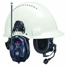 Black headset on white hardhatPeltor 3M MT73H7P3E4D1 III (MT73H7P3E4D10NA) PELTOR WS LiteCom Pro III on white background 