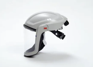 White and black 3M™ M-207 Versaflo Respiratory Faceshield Assembly on white background