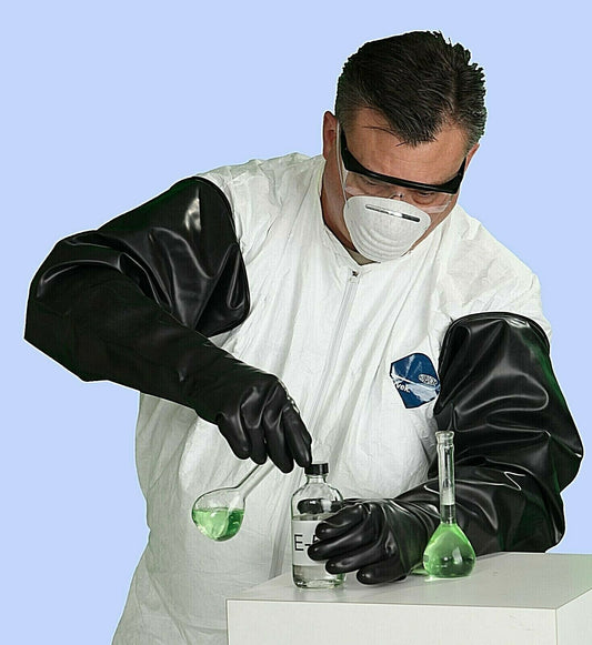 Man wearing Guardian black 6B3032A gloves against blue background