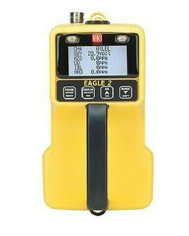 Yellow and black RKI gas monitor 726-121-P2 on white background