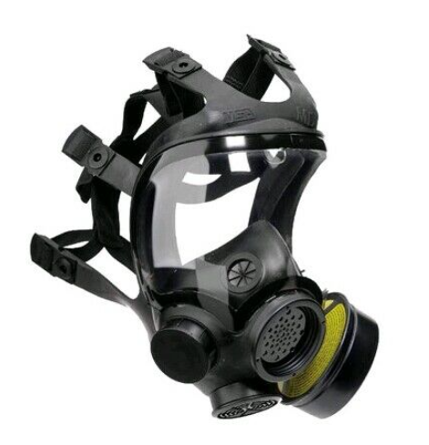 Black MSA Advantage 1000 gas mask on white background