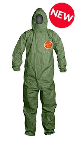 Green Dupont QS127T coverall against white background