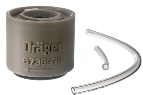 Gray Draeger 6738979 X-plore Twin-Filter Fit Test Adapter on white background