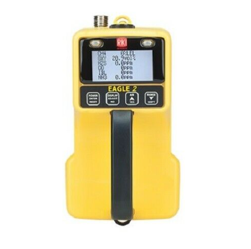Yellow RKI gas monitor 723-101-P1 on white background