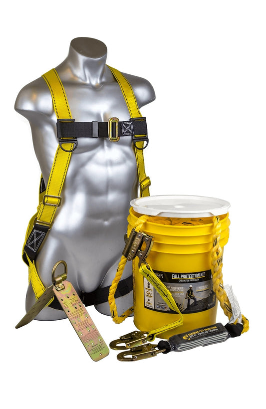 Yellow, silver gray and black Guardian Fall 00815 BUCKET OF SAFE-TIE All-In-One on white background