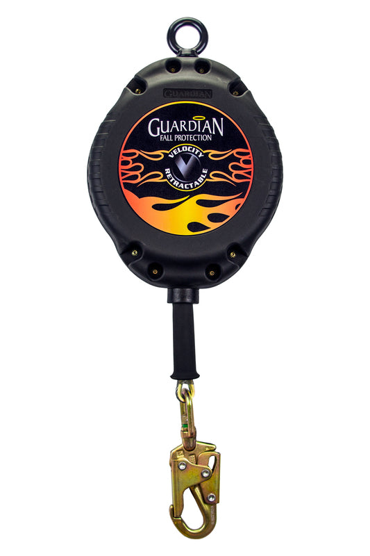 Black, orange, red color Guardian 42003 Velocity Cable Self-Retracting 50 Foot Lifeline (SRL)  on white background