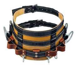 Brown and black MILLER HONEYWELL 88N-1/D28 Lineman’s Body Belt Leather D-Size on white background