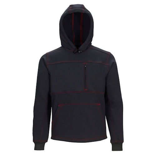 Black with red stripes IHDP12ANT Lakeland arc flash and flame resistant pullover hoodie on white background