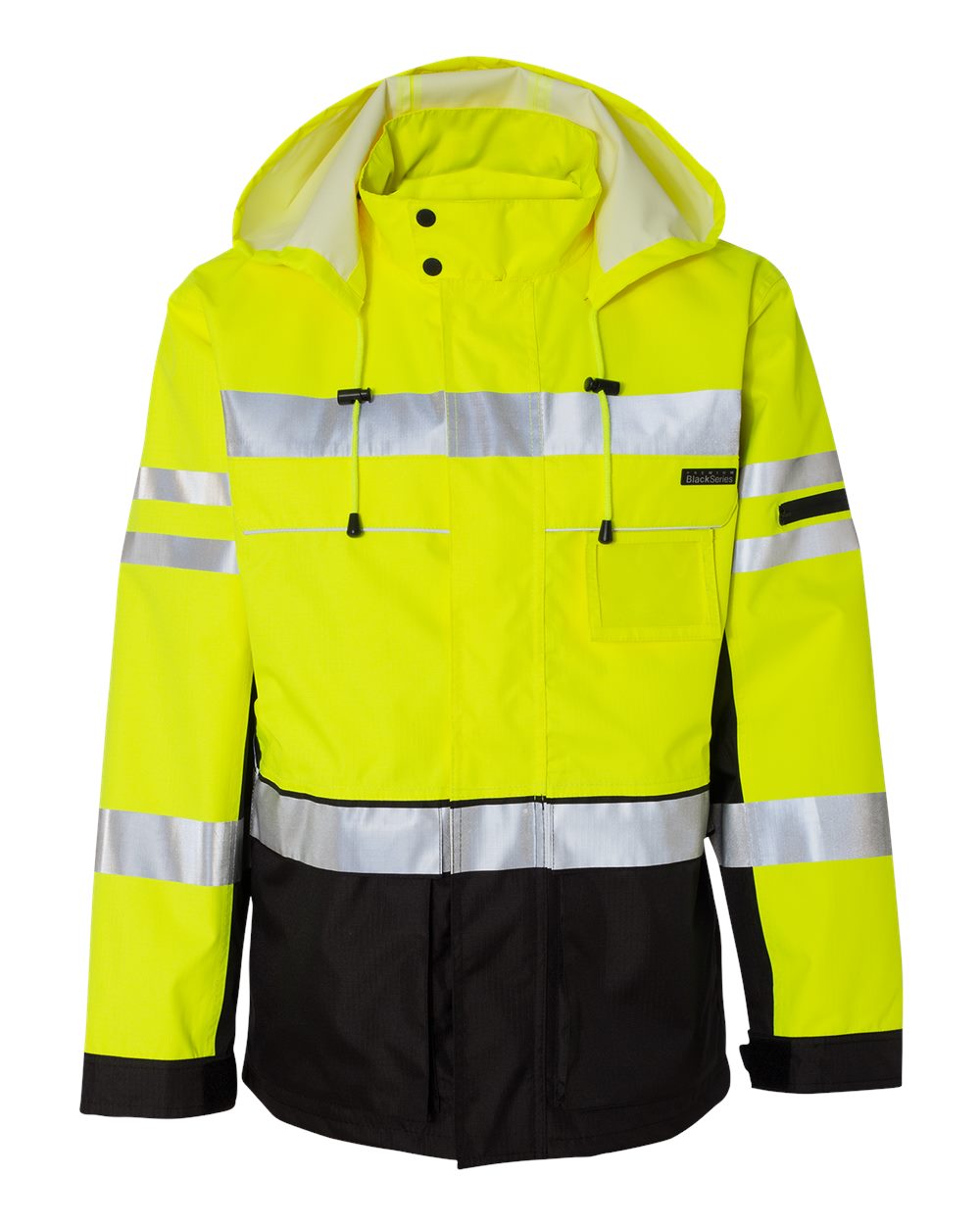 YELLOW and black Kishigo JS135 jacket on white background