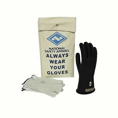 black NSA voltage gloves with white protectors and bag KITGC00 on white background