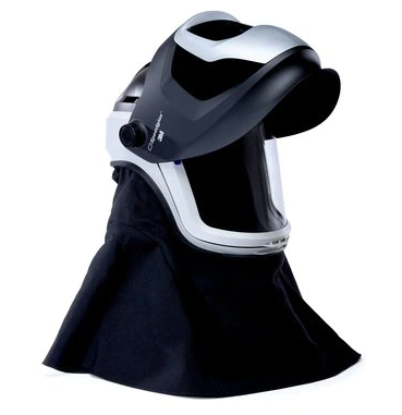 Black and gray 3M™ M-407SG Versaflo Resp M-Series Helmet Assembly on white background
