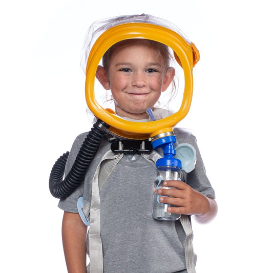 Child wearing MIRA CM-3M PAPR system