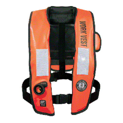 Orange and black Mustang MD318802 inflatable vest on white background