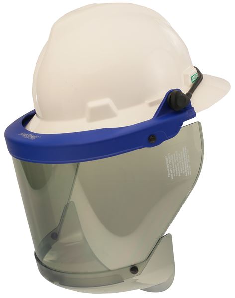 Gray and blue Paulson 9004589 Arc Flash AmpShield Model AMP3-12-HT Full-Brim Hat Bracket on white background