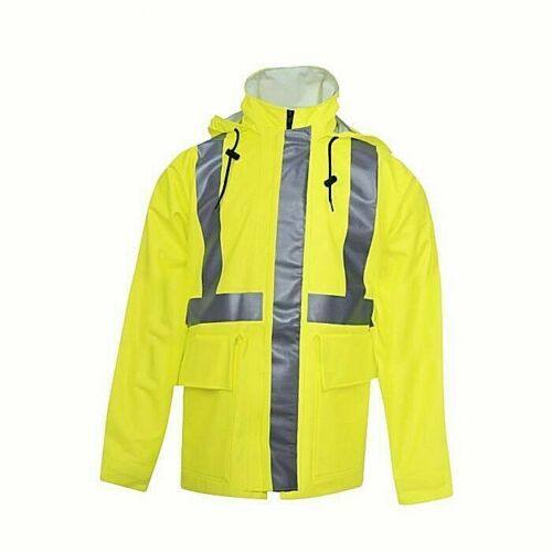 NSA yellow hi vis arc flash FR Rain Jacket R30RL05 on white background