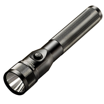 Black Streamlight LED flashlight on white background