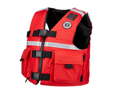 Red color Mustang MV5606-4 SAR Vest with SOLAS Reflective Tape Red on white background