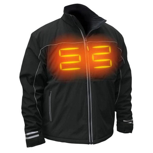 Blacl and orange Radians DeWalt heated jacket on white background