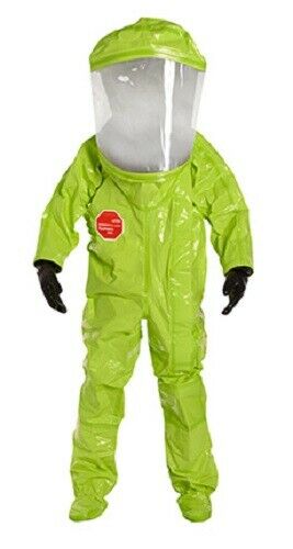 Dupont TK586S lime yellow encapsulated suit against white background
